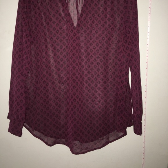 Merlot/Burgundy Diamond Pattern Button Down Blouse - Picture 3 of 12